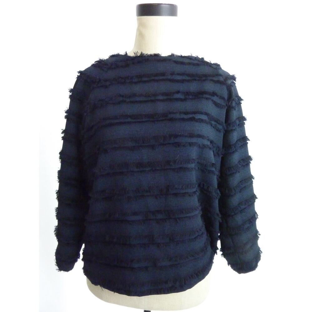 Zara Dark Navy Black Fringe Long Sleeve Bouse S